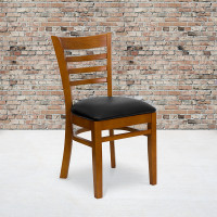 Flash Furniture Hercules Series Cherry Finished Ladder Back Wooden Restaurant Chair with Black Vinyl Seat XU-DGW0005LAD-CHY-BLKV-GG